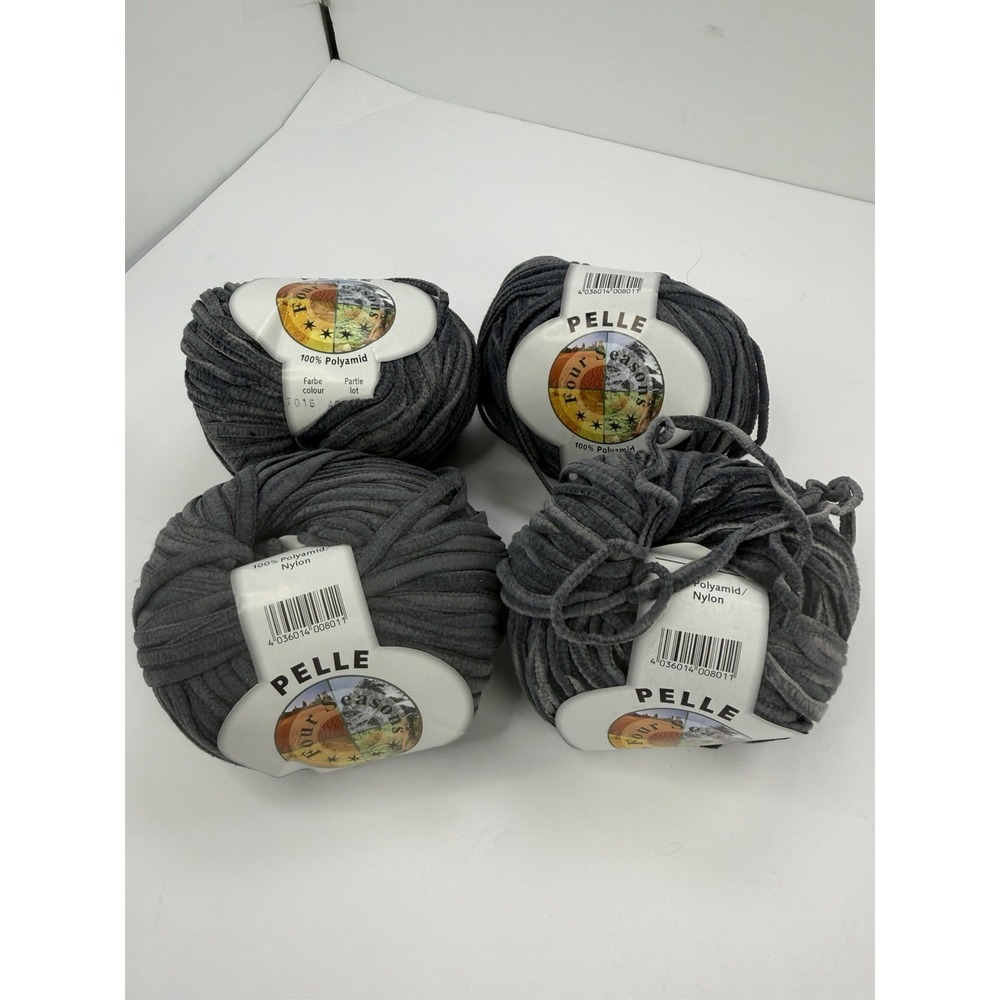 Four‎ Seasons Yarn Pelle 100% Nylon Gray Lot Of 4 Suede Feel 50g Each